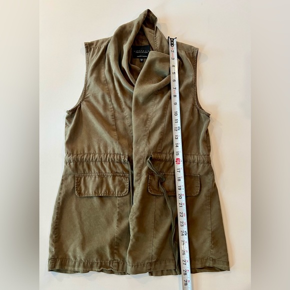 Anthropology Boho Utility Vest Army Olive Green Cinched Waist Flowy Neck - Picture 3 of 12